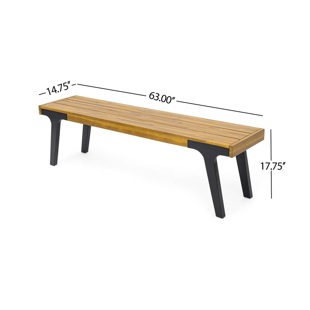 Sheldon Outdoor Bench Set of 2, Slat Panel, 63 Inch Brown Wood, Black -BM323574