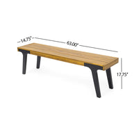 Sheldon Outdoor Bench Set of 2, Slat Panel, 63 Inch Brown Wood, Black -BM323574