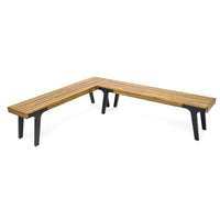 Sheldon Outdoor Bench Set of 2, Slat Panel, 63 Inch Brown Wood, Black -BM323574