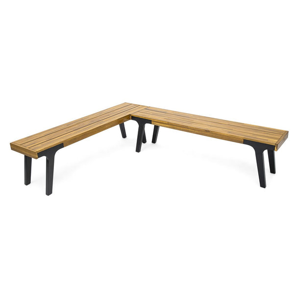 Sheldon Outdoor Bench Set of 2, Slat Panel, 63 Inch Brown Wood, Black -BM323574