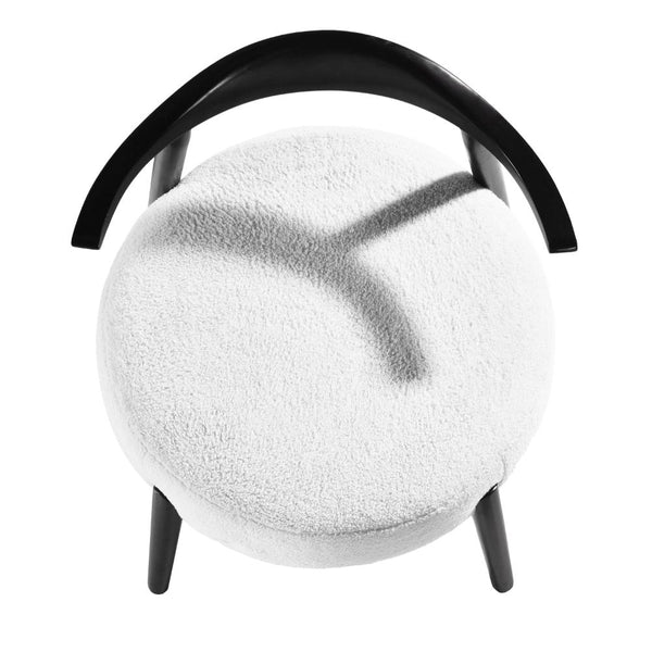 Noel Accent Chair, White Fabric, Round Foam Cushion, Black Wood Frame -BM323575