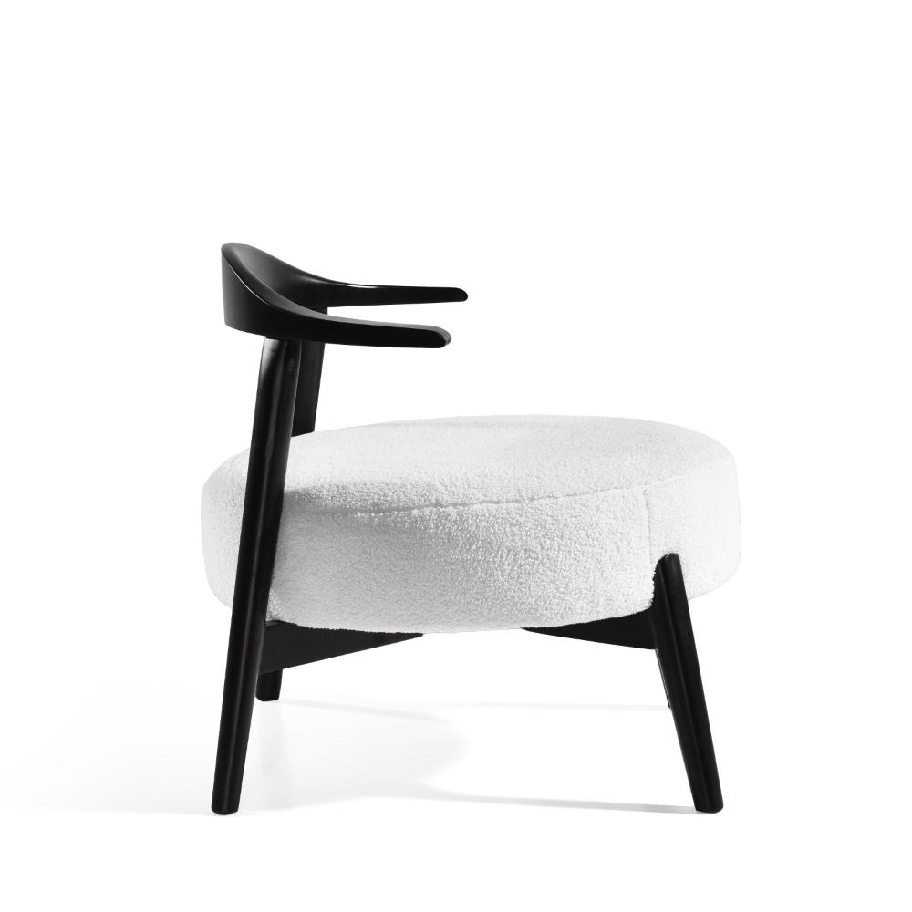 Noel Accent Chair, White Fabric, Round Foam Cushion, Black Wood Frame -BM323575