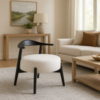 Noel Accent Chair, White Fabric, Round Foam Cushion, Black Wood Frame -BM323575