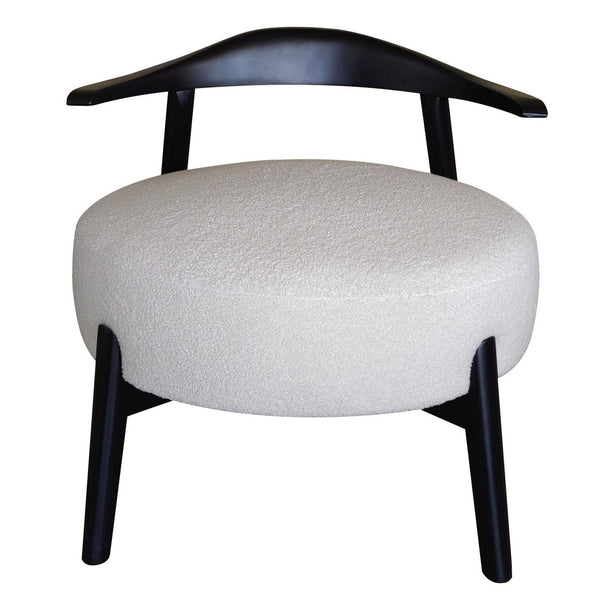 Noel Accent Chair, White Fabric, Round Foam Cushion, Black Wood Frame -BM323575
