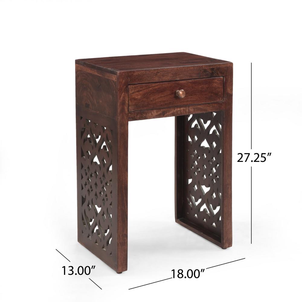Valinca End Table, Rectangular 18 Inch, 1 Drawer, Dark Brown Wood -BM323579