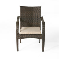 Laila Outdoor Stackable Dining Chair Set of 4, Beige Seat Brown Rattan -BM323581