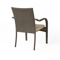 Laila Outdoor Stackable Dining Chair Set of 4, Beige Seat Brown Rattan -BM323581