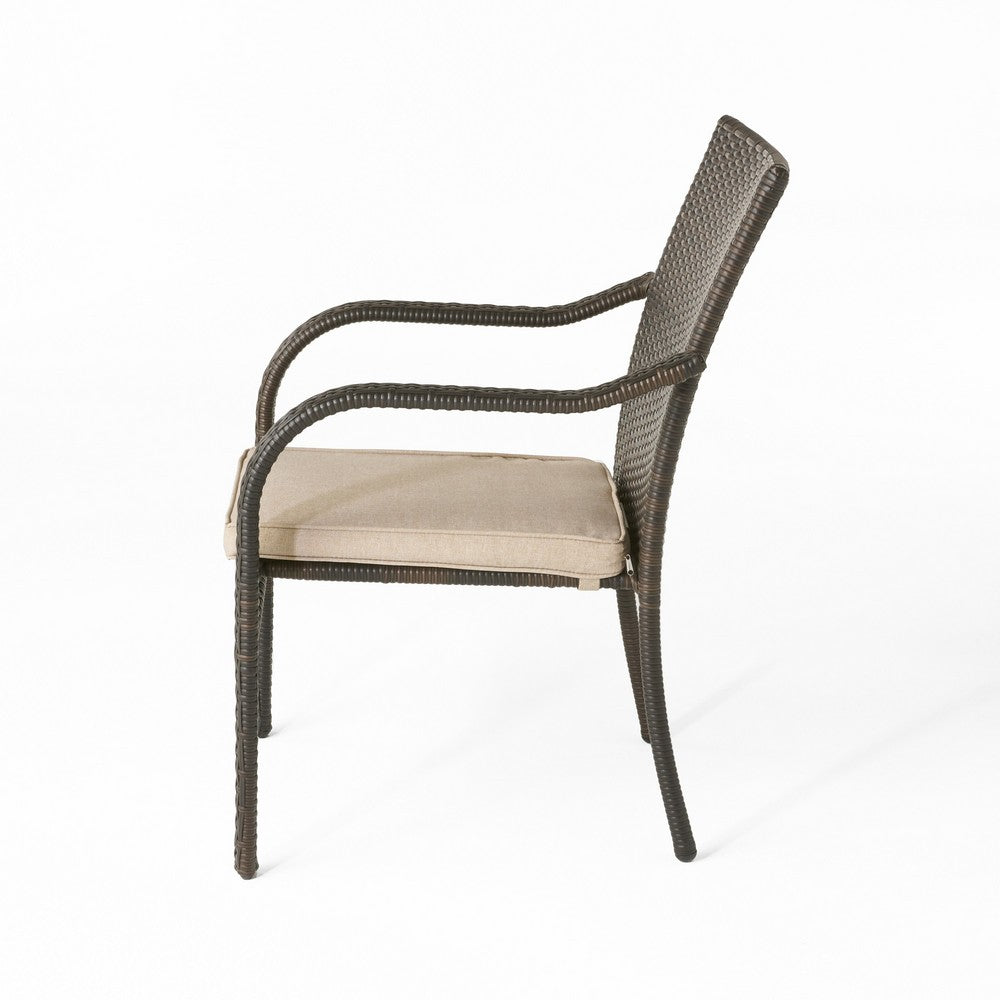 Laila Outdoor Stackable Dining Chair Set of 4, Beige Seat Brown Rattan -BM323581