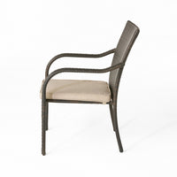 Laila Outdoor Stackable Dining Chair Set of 4, Beige Seat Brown Rattan -BM323581