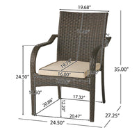 Laila Outdoor Stackable Dining Chair Set of 4, Beige Seat Brown Rattan -BM323581