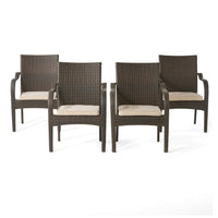 Laila Outdoor Stackable Dining Chair Set of 4, Beige Seat Brown Rattan -BM323581