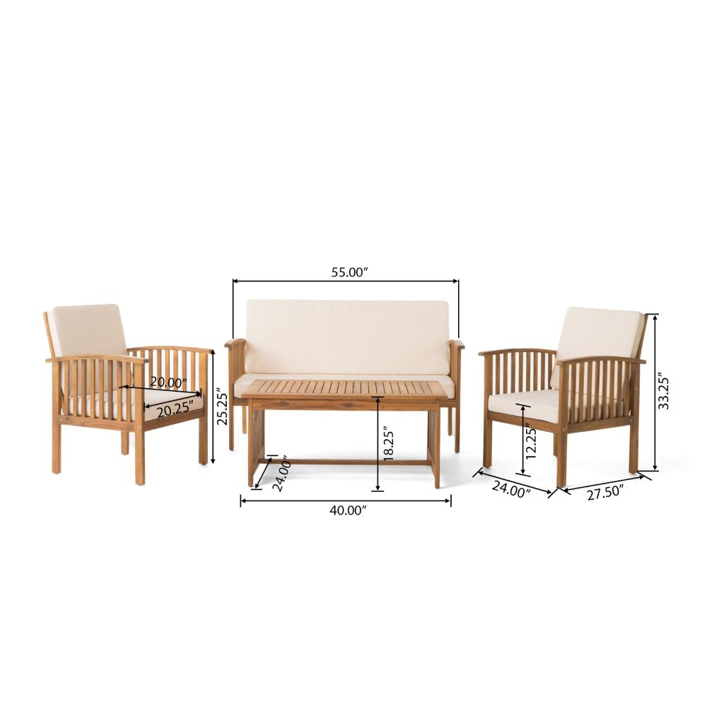 Sayan 4pc Outdoor Coffee Table Set, Loveseat, 2 Chairs, Beige, Brown -BM323582