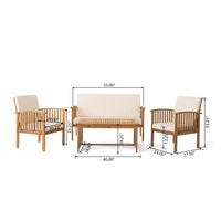 Sayan 4pc Outdoor Coffee Table Set, Loveseat, 2 Chairs, Beige, Brown -BM323582