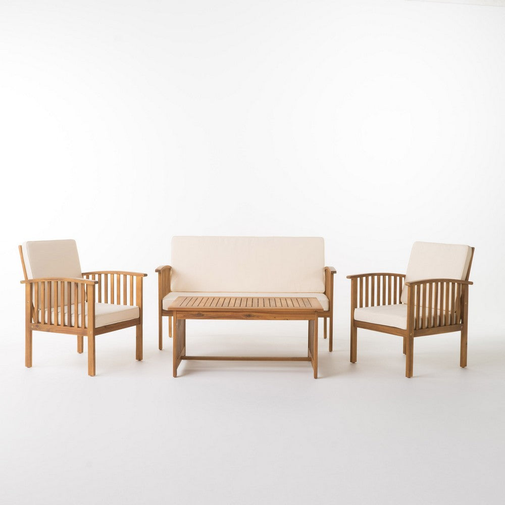 Sayan 4pc Outdoor Coffee Table Set, Loveseat, 2 Chairs, Beige, Brown -BM323582