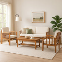 Sayan 4pc Outdoor Coffee Table Set, Loveseat, 2 Chairs, Beige, Brown -BM323582