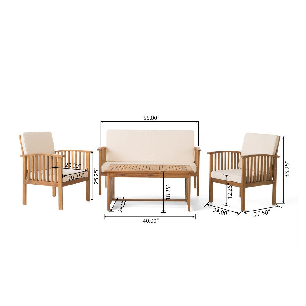 Sayan 4pc Outdoor Coffee Table Set, Loveseat, 2 Chairs, Beige, Brown -BM323582