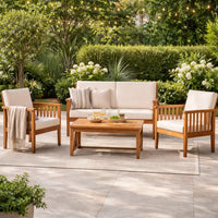 Sayan 4pc Outdoor Coffee Table Set, Loveseat, 2 Chairs, Beige, Brown -BM323582
