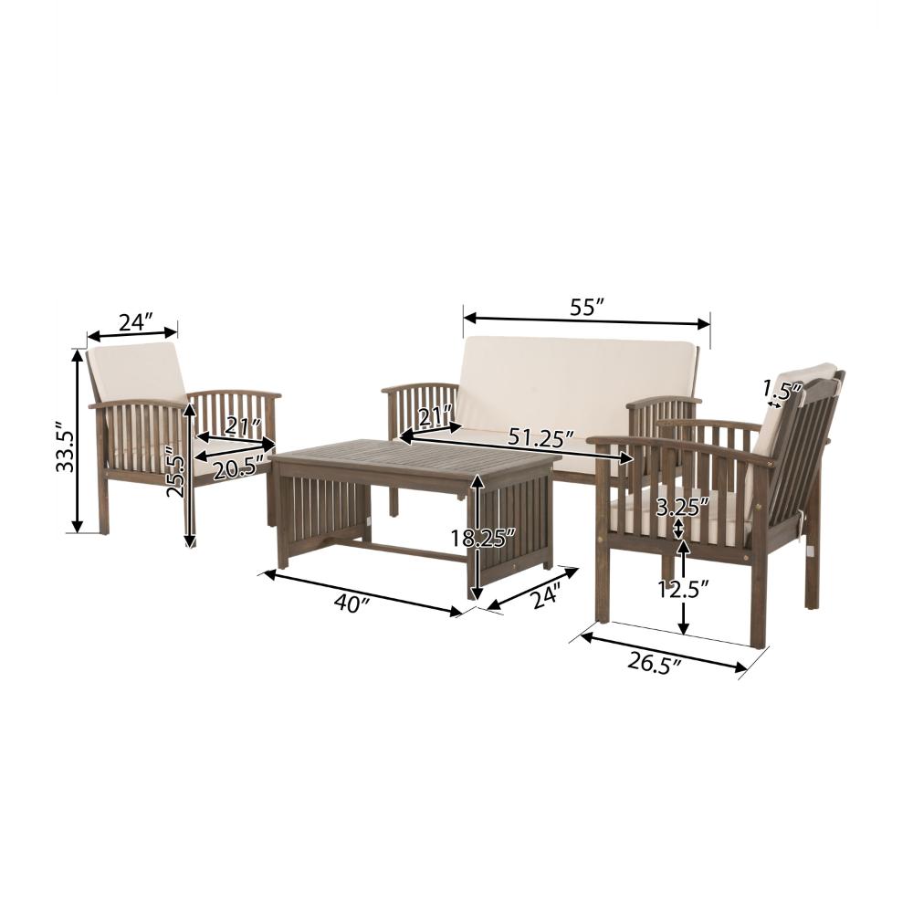 Sayan 4pc Outdoor Coffee Table Set, Loveseat, 2 Chairs, Beige and Gray -BM323583
