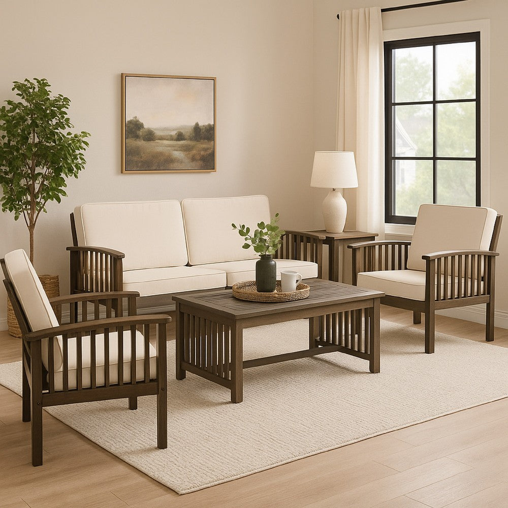 Sayan 4pc Outdoor Coffee Table Set, Loveseat, 2 Chairs, Beige and Gray -BM323583