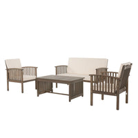 Sayan 4pc Outdoor Coffee Table Set, Loveseat, 2 Chairs, Beige and Gray