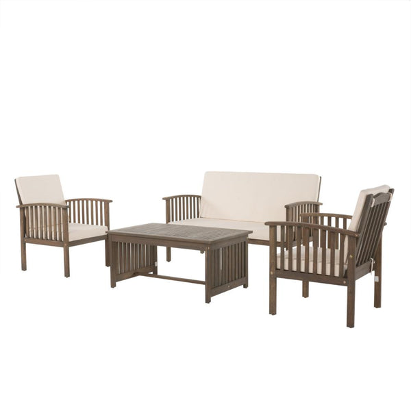 Sayan 4pc Outdoor Coffee Table Set, Loveseat, 2 Chairs, Beige and Gray