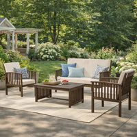 Sayan 4pc Outdoor Coffee Table Set, Loveseat, 2 Chairs, Beige and Gray -BM323583