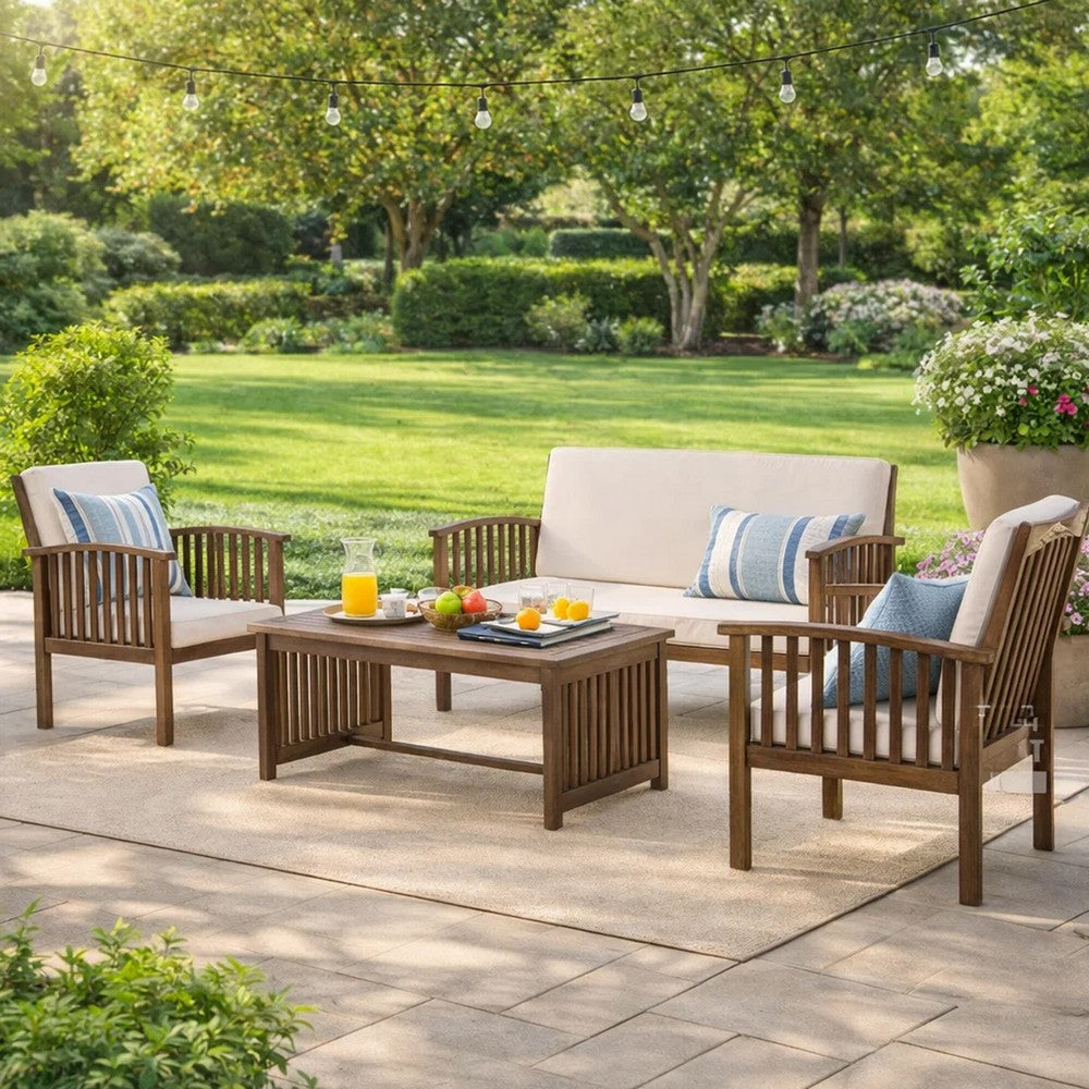 Sayan 4pc Outdoor Coffee Table Set, Loveseat, 2 Chairs, Beige and Gray -BM323583