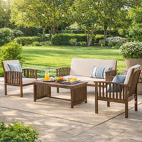 Sayan 4pc Outdoor Coffee Table Set, Loveseat, 2 Chairs, Beige and Gray -BM323583