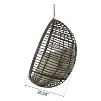 Jaya Outdoor Hanging Chair, Basket Shape, Khaki Brown Rattan, 47 Inch -BM323584