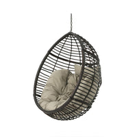 Jaya Outdoor Hanging Chair, Basket Shape, Khaki Brown Rattan, 47 Inch -BM323584
