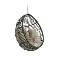 Jaya Outdoor Hanging Chair, Basket Shape, Khaki Brown Rattan, 47 Inch -BM323584