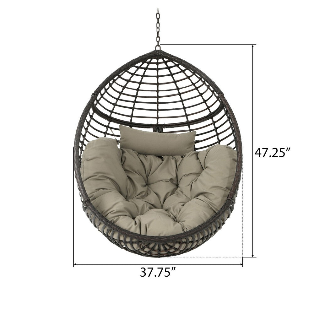 Jaya Outdoor Hanging Chair, Basket Shape, Khaki Brown Rattan, 47 Inch -BM323584