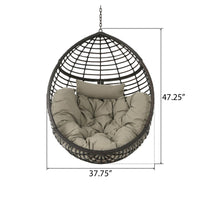 Jaya Outdoor Hanging Chair, Basket Shape, Khaki Brown Rattan, 47 Inch -BM323584