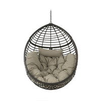 Jaya Outdoor Hanging Chair, Basket Shape, Khaki Brown Rattan, 47 Inch -BM323584