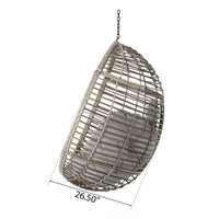 Jaya Outdoor Hanging Chair, Basket Shape, Gray Rattan, Steel, 47 Inch -BM323585