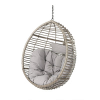 Jaya Outdoor Hanging Chair, Basket Shape, Gray Rattan, Steel, 47 Inch -BM323585