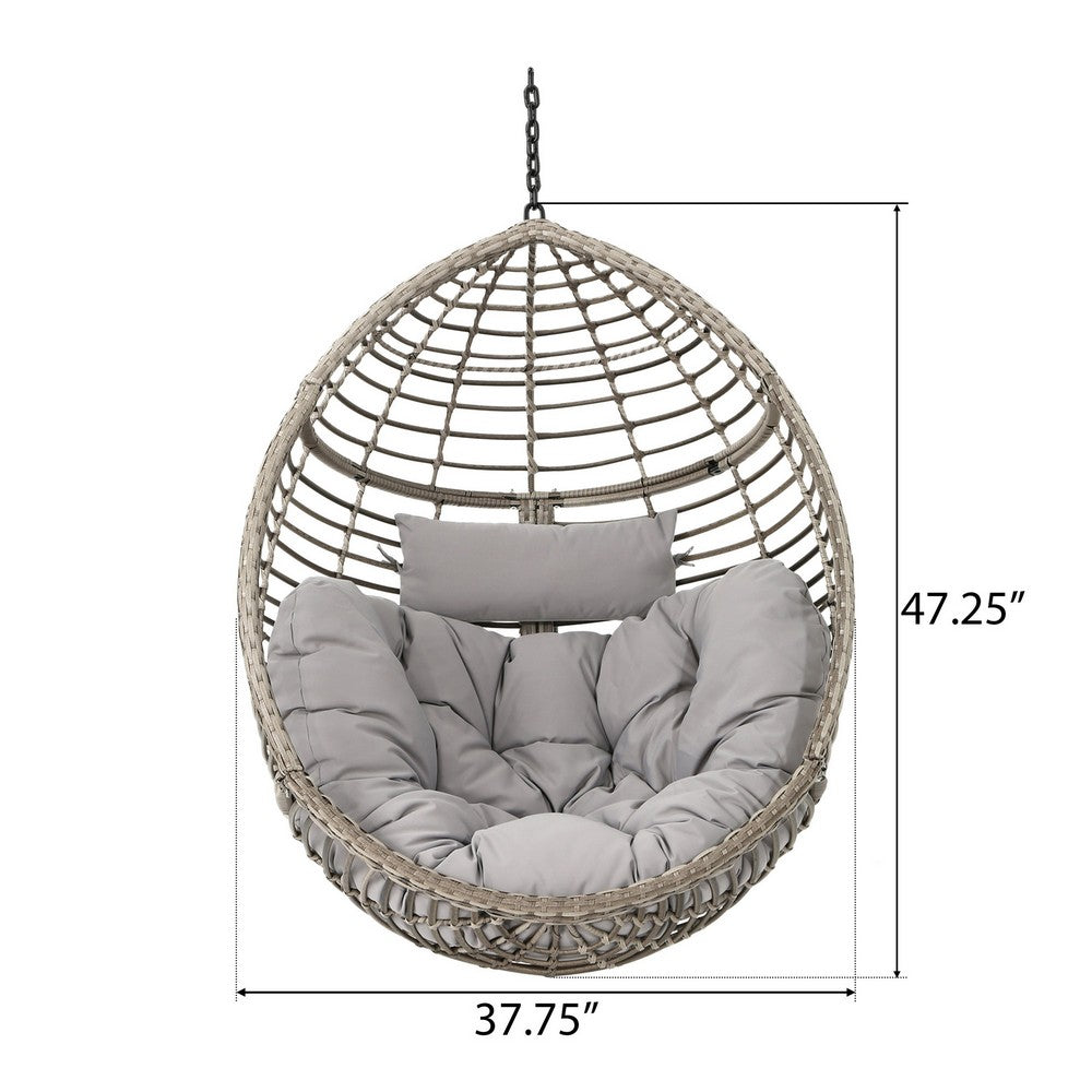 Jaya Outdoor Hanging Chair, Basket Shape, Gray Rattan, Steel, 47 Inch -BM323585