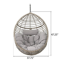 Jaya Outdoor Hanging Chair, Basket Shape, Gray Rattan, Steel, 47 Inch -BM323585