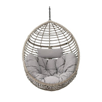 Jaya Outdoor Hanging Chair, Basket Shape, Gray Rattan, Steel, 47 Inch -BM323585