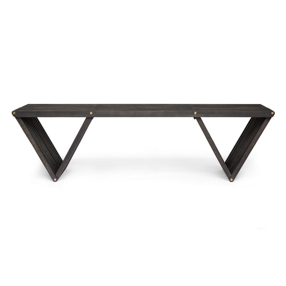 Riah Outdoor Bench, Angled Legs, Slatted 63 Inch Dark Gray Acacia Wood -BM323586