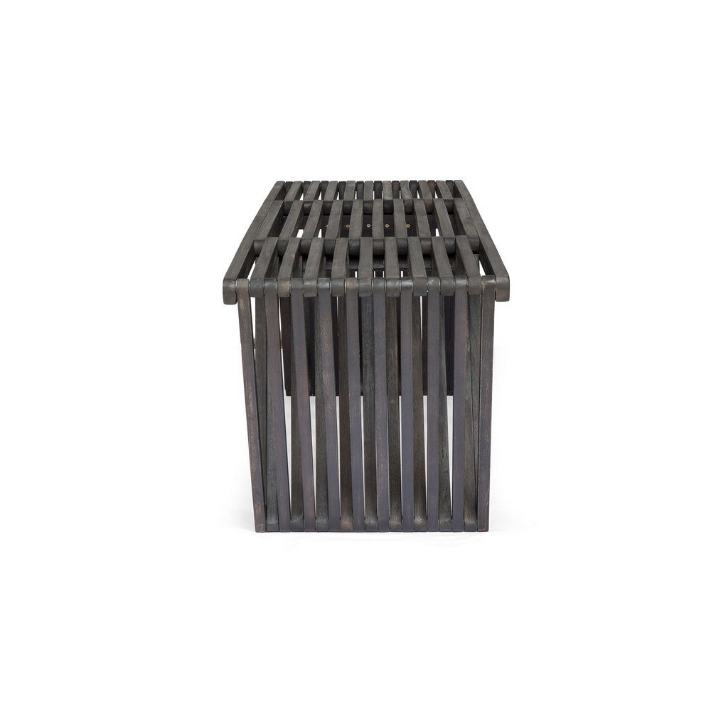 Riah Outdoor Bench, Angled Legs, Slatted 63 Inch Dark Gray Acacia Wood -BM323586