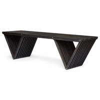 Riah Outdoor Bench, Angled Legs, Slatted 63 Inch Dark Gray Acacia Wood -BM323586