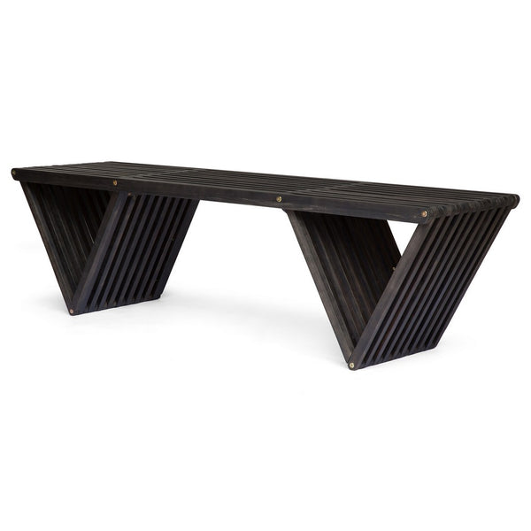 Riah Outdoor Bench, Angled Legs, Slatted 63 Inch Dark Gray Acacia Wood -BM323586