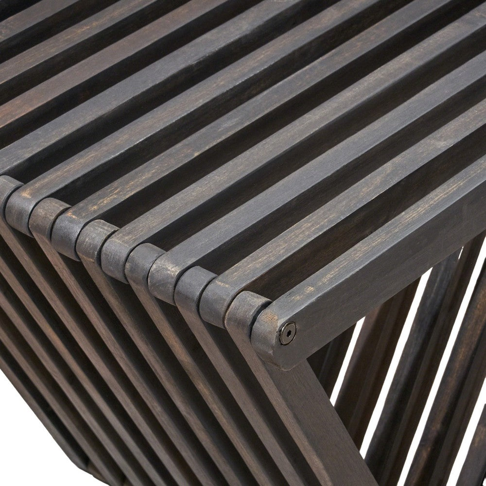 Riah Outdoor Bench, Angled Legs, Slatted 63 Inch Dark Gray Acacia Wood -BM323586