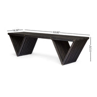 Riah Outdoor Bench, Angled Legs, Slatted 63 Inch Dark Gray Acacia Wood -BM323586