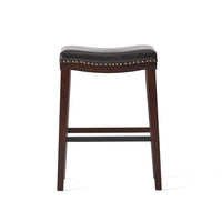 Clare Barstool Set of 2, Black Faux Leather, Nailhead Trim, Dark Brown -BM323588