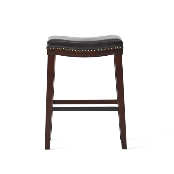 Clare Barstool Set of 2, Black Faux Leather, Nailhead Trim, Dark Brown -BM323588