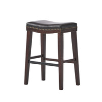 Clare Barstool Set of 2, Black Faux Leather, Nailhead Trim, Dark Brown -BM323588