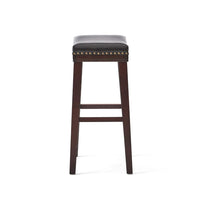Clare Barstool Set of 2, Black Faux Leather, Nailhead Trim, Dark Brown -BM323588