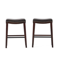 Clare Barstool Set of 2, Black Faux Leather, Nailhead Trim, Dark Brown -BM323588